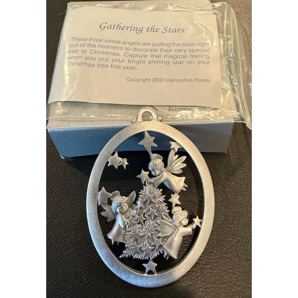 Hampshire Pewter Christmas Ornament Silver Gathering the‎ Stars Angels 2002 NEW